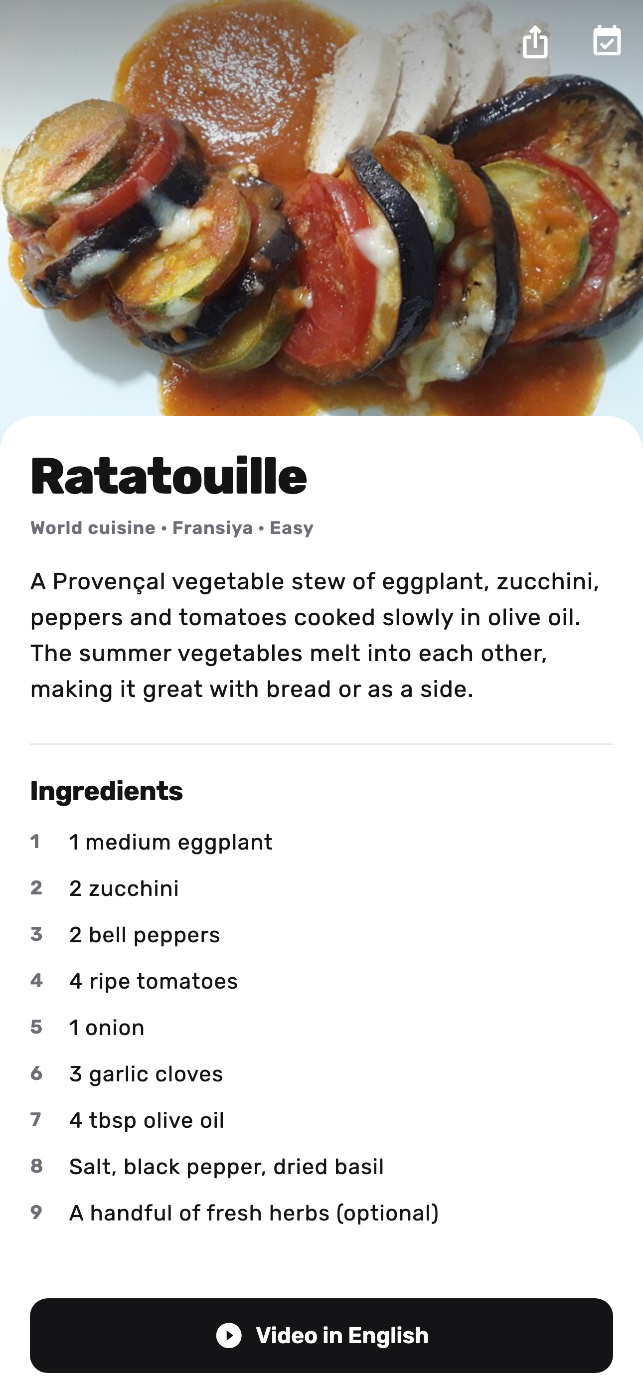 Recipe detail screen